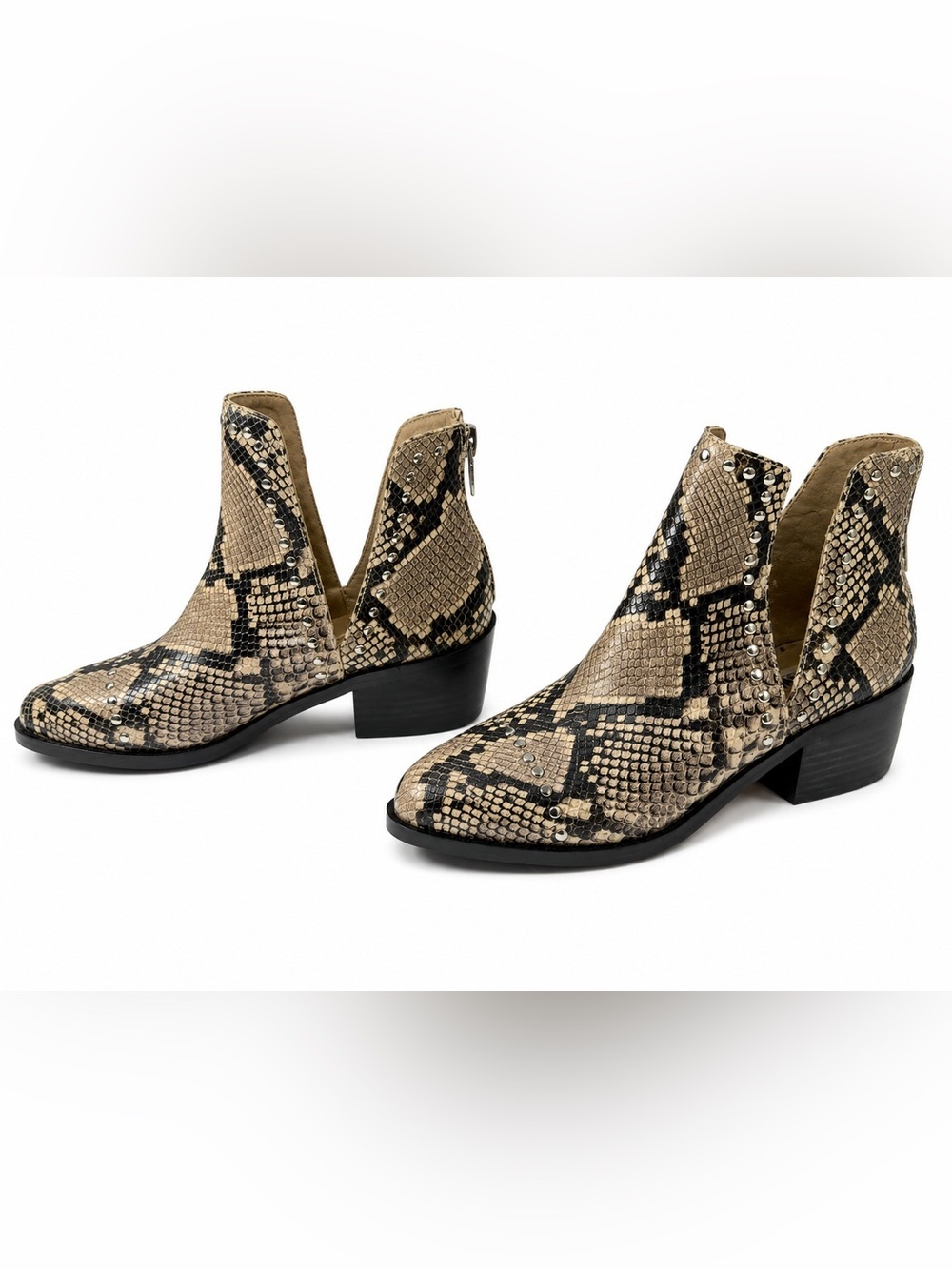 Steve Madden Snake-Print Ankle Booties in Beige and Black